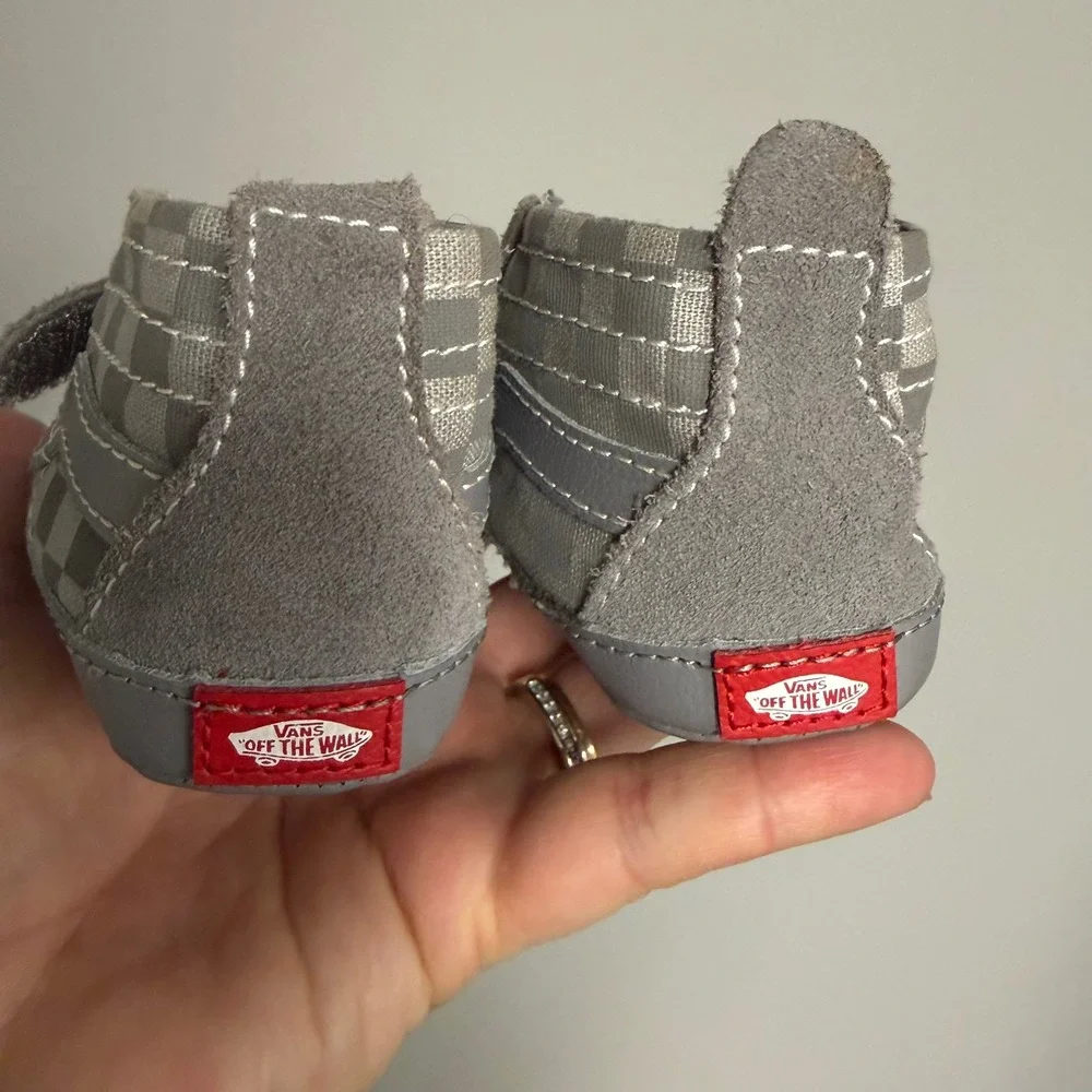 Vans Sk8-Hi Crib Shoes Grey Checkerboard Infant Size 3.0 Soft Sole Sneakers